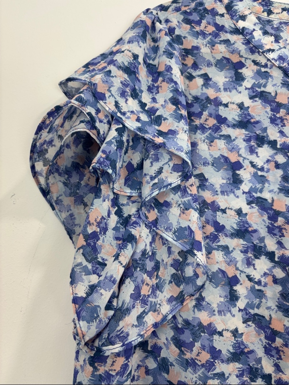 Cotton Bleu XL Blue Floral Tunic Top Longline Button Front High Slit Blouse Boho - Picture 4 of 13